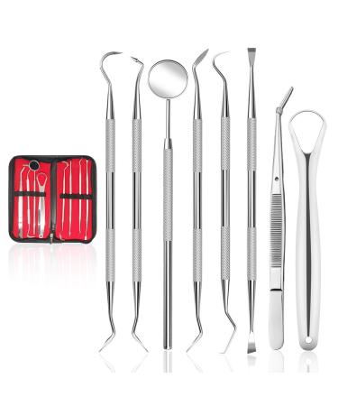 ActivePur 8 Piece Dental Tools, Dental Hygiene Kit with Tweezer Scraper, Scaler, Mirror, Pick, File & Tongue Cleaner, Plaque Remover Teeth Cleaning kit, Perfect Dentist Tool for Oral Care & Pets Teeth
