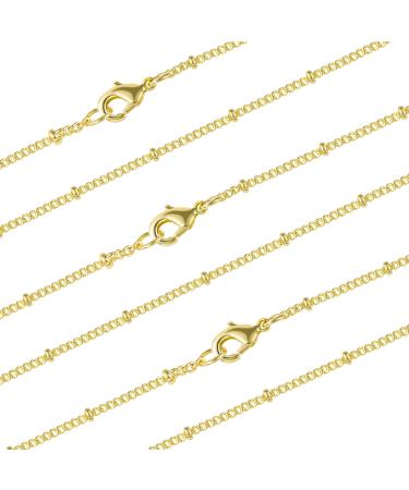 Wholesale 12PCS Gold Plated Solid Brass Satellite Beaded Ball Curb Thin Chain Necklace Bulk for Jewelry Making (16 Inch(1.5mm)) Gold 16 inch-1.5mm
