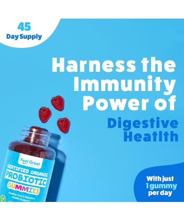 Feel Great USDA Probiotic Gummies for Adults and Kids - 2.5 Billion CFU (30 Day) | Immune Support and Digestive Health | Clinically Studied DE111 - Bacillus subtilis - Buy Online on GoSupps.com
