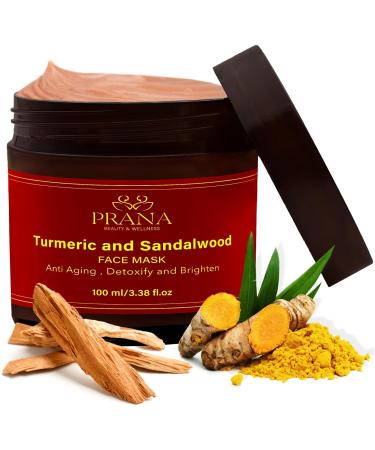 Prana Turmeric & Sandalwood Face Mask | 100% Vegan | Brightening Hydrating Anti-aging | Deep Cleansing for Acne & Dark Spots | Natural Skincare 100ml - Buy Online on GoSupps.com