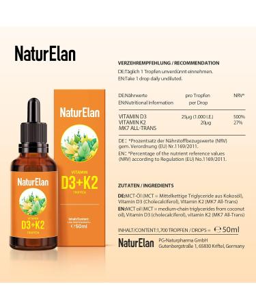 Buy High Dose Vitamin D3 K2 Drops - 50ml 1000 IU/Drop Vegan No Additives - Made in Germany - Buy Online on GoSupps.com