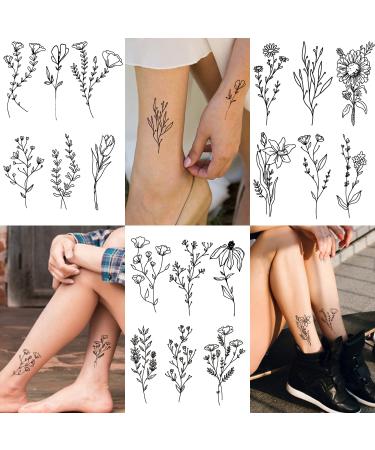 Cerlaza 75 Tiny Black Flower Temporary Tattoos - Realistic Wild Floral Designs for Women - 16 Sheets Small Fake Tattoos for Face, Hands, Legs, and Body - Buy Online on GoSupps.com