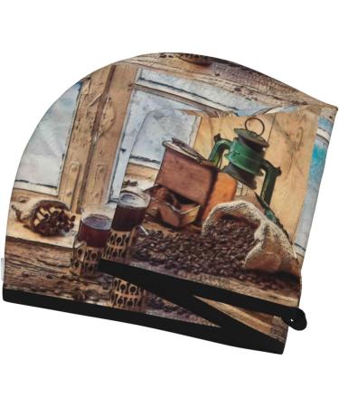 Super Absorbent Microfiber Hair Towel Wrap for Women | Coral Velvet Quick Dry Cap for Long Curly and Thick Hair | Oil Lamp Coffee Beans Design - Buy Online on GoSupps.com