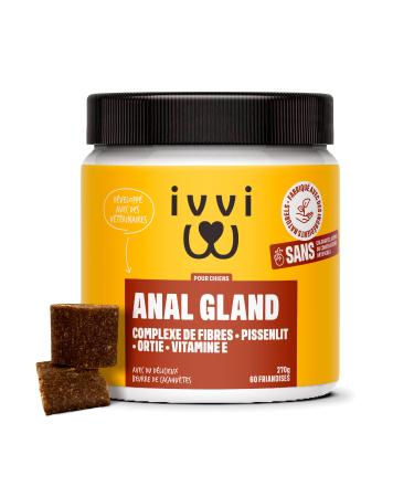 ivvi Anal Gland - Snacks to Support Dogs' Anal Gland Health. Contains Pumpkin, Psyllium, Flax, Dandelion, Nettle and Prebiotics. 60 Snacks (270g) with Peanut Butter Base.