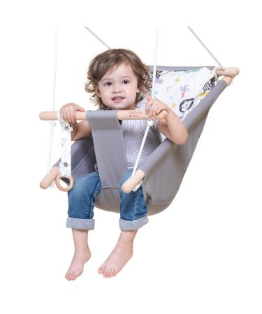 Baby Swing for Infants and Toddler, Canvas Baby Hammock Swing Indoor and Outdoor with Safety Belt and Mounting Hardware, Wooden Hanging Swing Seat Chair for Baby up to 4 Year - Cute Animal Cute-animal