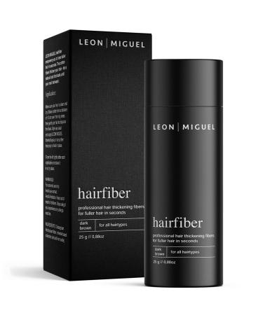 LEON MIGUEL Hair Fiber - Premium Hair Thickener Immediately Conceals Receding Hairlines Hair Loss Balding Areas and Thinning Hair Hair Powder | 25g (DARK BROWN)