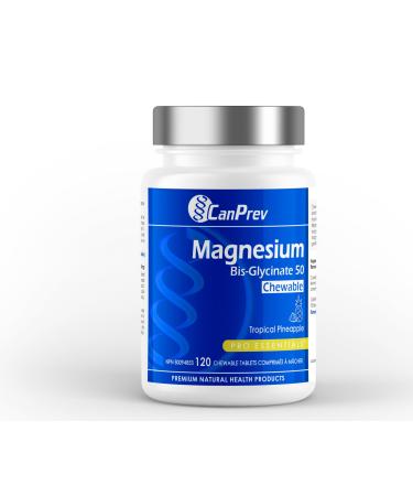 CanPrev Magnesium Bis-Glycinate 50 | 120 Chewable Tablets | Tropical Pineapple l Promote Relaxation & Calm