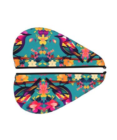 Colorful Flowers Bird SamLng Coral Velvet Dry Hair Cap - Ideal for Home Travel Pool Parties & Beaches - Buy Online on GoSupps.com
