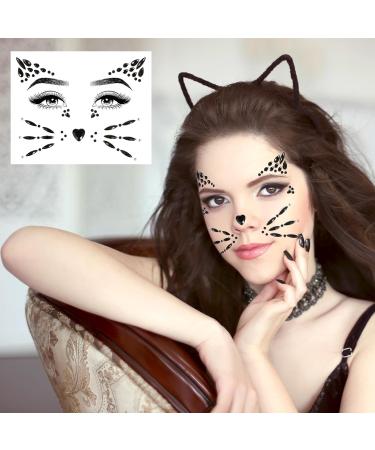 Cat Face Gems & Rhinestones for Women & Kids | Stick-On Whiskers & Body Gems | Perfect for Rave & Halloween Makeup - 4 Sheets - Buy Online on GoSupps.com