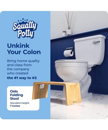 Squatty Potty Oslo Folding Bamboo Toilet Stool - 7 Collapsible Bathroom Stool for Kids and Adults, Brown - Buy Online on GoSupps.com