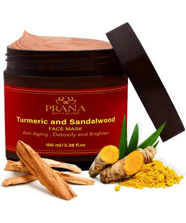 Prana Turmeric and Sandalwood Face Mask | Natural Skincare | Brightening & Hydrating | Anti-aging | Deep Pore Cleansing Facial Mask | For Acne & Dark Spots | 100% Vegan- 100ml/