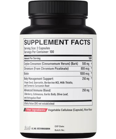 DEDICAD 13in1 Ceylon Cinnamon Capsules - 200 Capsules with Chromium Picolinate, Biotin, Grape Seed, Elderberry & More - Buy Online on GoSupps.com