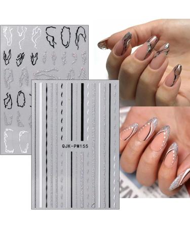 JMEOWIO 10 Sheets Glitter Black White Flower Nail Art Stickers Decals Self-Adhesive Cute Rose Nail Supplies Nail Art Design Decoration Accessories - Buy Online on GoSupps.com