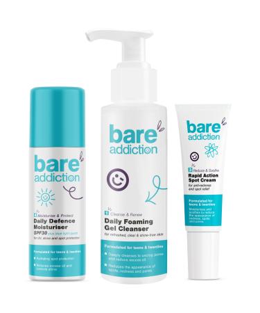Bare Addiction Everyday Skincare Day Moisturiser Spot Cream and Daily Foaming Gel Cleanser: For Teens and Twenties