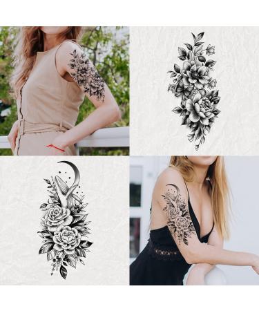Large Black Flower & Butterfly Temporary Tattoos for Women - 10 Sheets - Buy Online on GoSupps.com