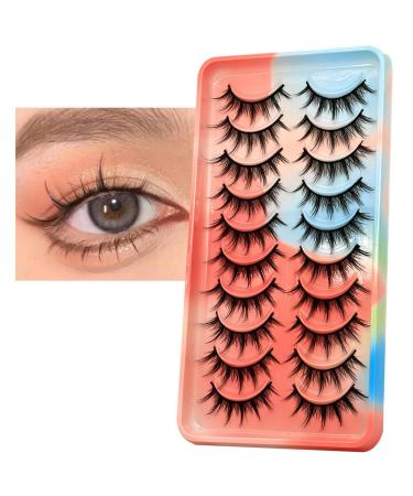 False Lashes Natural Synthetic Fibers False Lashes Fluffy Fake Eyelashes 10 Pairs Reusable Fake Eyelashes for Asian Eyes for Round Eyes (Dense)