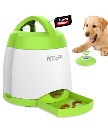 PETGEEK Automatic Dog Treat Dispenser, Dog Puzzle Memory Training Activity Toy- IQ Training Dog Button Feeder, Remote Dog Button Treat Dispenser for Dogs Green 2