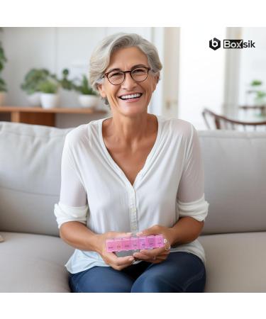 BoxSik Pink Pill Organizer - 7-Day Weekly Medication Storage for Vitamins & Supplements | Travel-Friendly - Buy Online on GoSupps.com