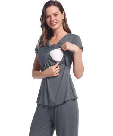 Women's Maternity Pyjama Set | Short Sleeve Tops & Long Pants | Summer Cool Moisture Wicking | XXL Dark Grey - Buy Online on GoSupps.com