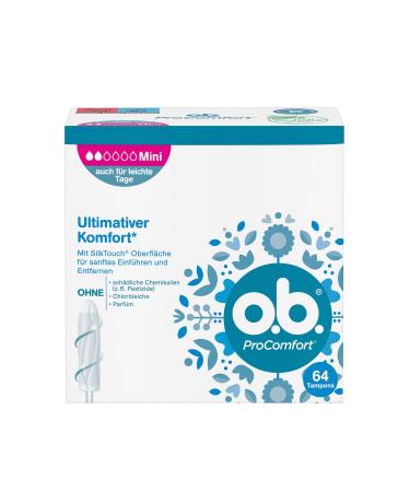 o.b. ProComfort Mini Tampons for Light to Medium Days with Dynamic Fit Technology & SilkTouch Surface for Ultimate Comfort* & Reliable Protection (1 x 64 Pieces) - Buy Online on GoSupps.com