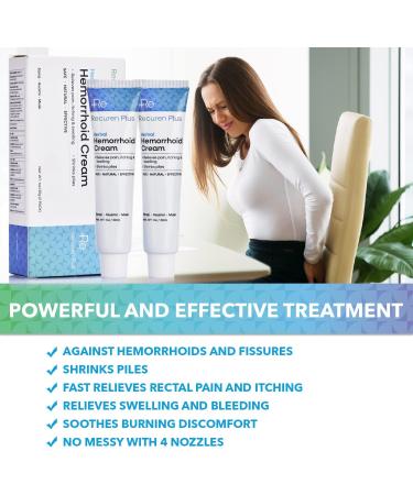 Recuren Plus Hemorrhoid Treatment Natural Hemorrhoid Cream Piles Treatment Soothes Burning Itching and Discomfort Shrinks Piles 6 Nozzles 1 oz x 2 Pack - Buy Online on GoSupps.com