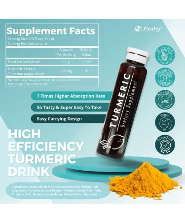 Flothy Turmeric Curcumin Liquid 500mg Extract (Pack of 18) - Nano Liposomal High Absorption Joint & Immunity Supplement with Lemon & Honey Flavor - 0.50 Fl Oz - Buy Online on GoSupps.com