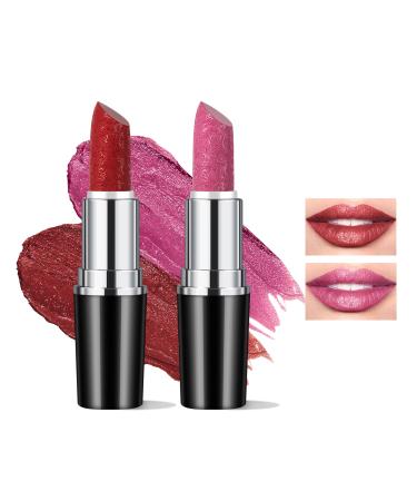 Anglicolor 2PCS Metallic Glitter Lipstick Lipstick Highly Pigmented Glitter lipstick Moisturising Velvety smooth application Creamy sculpted design lipstick (#12+#15)