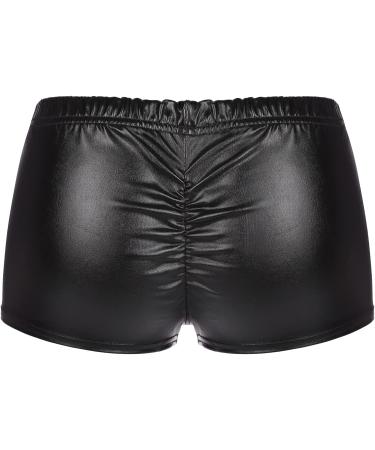 YONGHS Women's Shiny Metallic Low Waist Booty Shorts - Black (Medium) | Rave Party Dancewear Bottom Clubwear - Buy Online on GoSupps.com