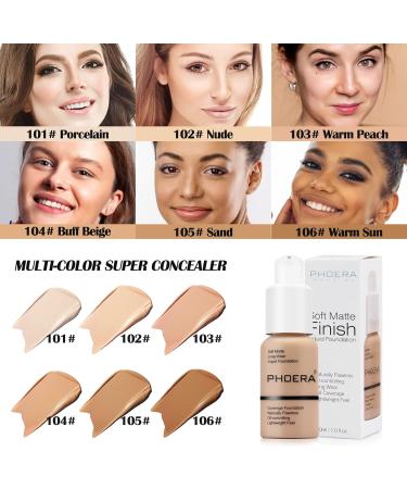 PHOERA 30ml Foundation Liquid Full Coverage 24HR Matte Oil Control Concealer Smooth Long Lasting - Buff Beige (Pack of 1) - Buy Online on GoSupps.com