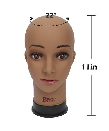BHD Beauty 22'' Brown Female Bald Mannequin Head for Wig Making and Display - Professional Cosmetology Tool with T-pins for Eyeglasses and Hair Styling (Pack of 1) - Buy Online on GoSupps.com
