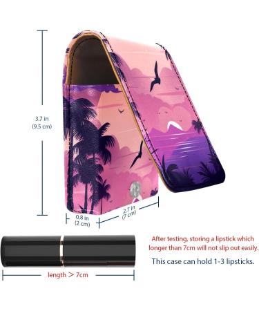 Travel Lipstick Organizer Case - Portable Makeup Bag with Mirror | Purple Palm Tree Sunset Design - Buy Online on GoSupps.com
