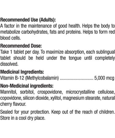 Prairie Naturals Sublingual B12 Methylcobalamin 5000mcg & Folic Acid helps to reduce the risk of neutral tube defects helps the body to metabolize proteins forms red blood cells prevents folate deficiency and Vitamin B12 deficiency - 90 Count - Buy Online on GoSupps.com