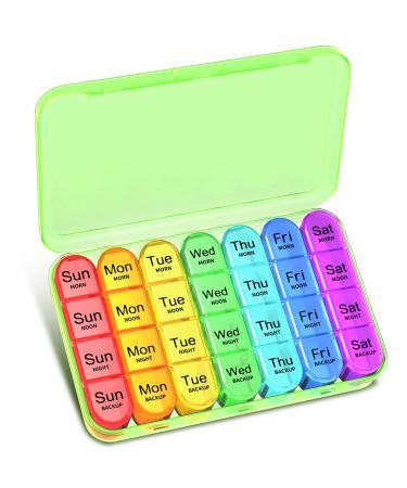 Pill Box 4 Times a Day Betife Weekly Pill Box Organisers 7 Day Tablet Organiser Daily Pill Dispenser 7 Day 4 Compartments Tablet Box for Medication Vitamins and Supplements (Green)