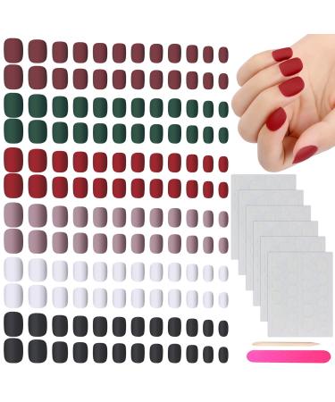 144 pieces 6 sets fake nails matt false nails on pressing nails full cover nail tips artificial fingernails for women salon short French fake nail tips with adhesive tabs nail file - Buy Online on GoSupps.com