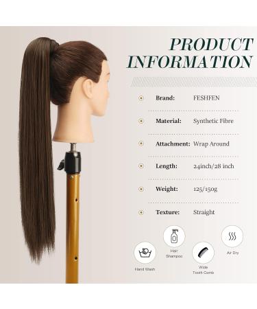 FESHFEN 24 Long Straight Wrap Around Ponytail Extension - Dark Brown & Auburn Brown 24 Inch - Synthetic Clip In Hairpiece for Women - Pack of 1 - Buy Online on GoSupps.com