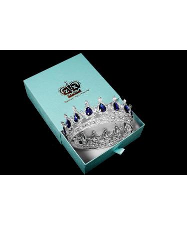 Vintage Royal Queen Teardrop Rhinestone Diadem Tiaras Crown - Silver Blue Stone | Wedding Hair Jewelry - Buy Online on GoSupps.com