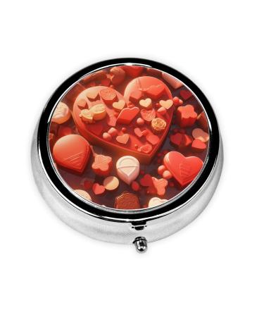 Heart Shape Gift Box Portable Metal Pill Box Round Mini 3-Compartment Plastic Insert hinged Fastening Design Suitable for Small Pills Must-Have for Travel
