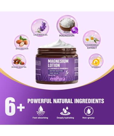 EMPURA Lavender Magnesium Lotion Nighttime Magnesium Cream with Chamomile Shea Butter & Jojoba Oil - Muscle Relief & Relaxation for Legs Arms Feet - Valentines Day Gifts for Her (4oz) - Buy Online on GoSupps.com