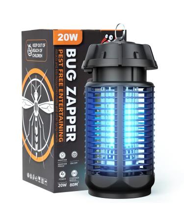 Bug Zapper, Meilen 20W/4000v Electric Mosquito Zapper Portable Mosquito Killer Lamp Waterproof Fly Trap Insect Killer for Indoor and Outdoor Home Backyard Camp Site Garden Black
