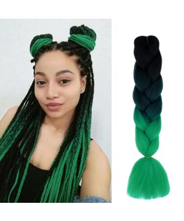 Gairyan jumbo braids extensions lichen art hair 1 piece 100g braiding hair extensions 60cm ombre synthetic braids afro for box crochet braids (black/dark green/green) 60 cm (1 piece) black/dark green/green