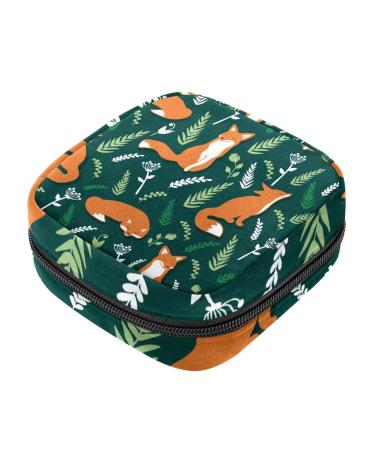 Foxes Animal Green Period Pouch Portable Tampon Storage Bag for Sanitary Napkins Tampon Holder for Purse Feminine Product Organizer First Period Gifts for Teen Girls School Multicoloured 17