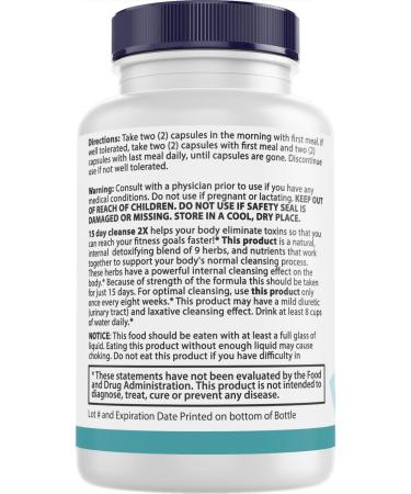 15 Day Cleanse 2X - Double Gut & Colon Support - Advanced Gut Cleanse Detox for Women & Men with Alfalfa Cascara Sagrada Probiotics & Psyllium Husk - Non-GMO - Made in USA - 60 Capsules (2 Bottles) - Buy Online on GoSupps.com
