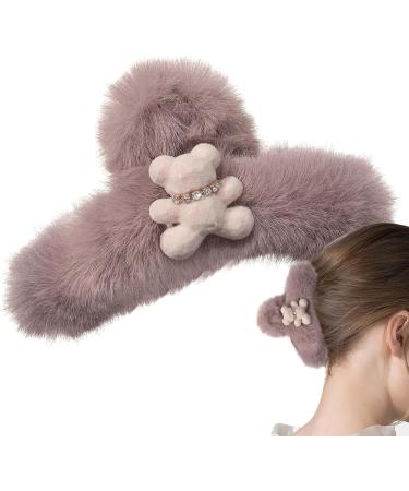 Lencyh Plush Hair Claw Clips | Large Plush Bear Hair Clips - Large Hair Catch Barrette Cute Plush Animal Hair Clips for Friends Girls Family Khaki - Buy Online on GoSupps.com