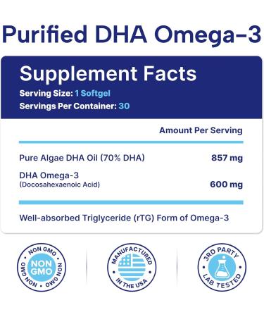 OmegaVia Prenatal DHA 600mg | Fish-Free Omega-3 Supplement | Supports Baby s Brain Eye & Nervous System Development | Safe for Pregnancy & Lactation | 30 Easy-to-Swallow Softgels Prenatal DHA 30 Count (Pack of 1) - Buy Online on GoSupps.com