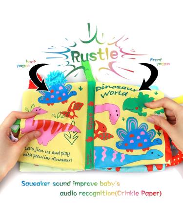 Dinosaur World Baby Cloth Book with 3D Tails | Soft Crinkle Activity Book for Early Education and Intelligence Development | Suitable for Babies 0-12 Months - Buy Online on GoSupps.com