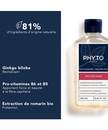 Phyto - Phytocyane - Invigorating Shampoo 250ml - Hair Loss - Cleanses - Restores vitality - Volume - Better quality hair - Stronger hair - 81% ingredients of natural origin - Buy Online on GoSupps.com