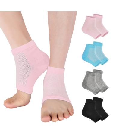 Vaincre Cracked Heel Repair Socks - 4 Pairs Moisturizing Heel Socks for Dry Cracked Feet, Gel Socks for Cracked Feet Heel Treatment, Spa Moisture Cracked Heel Socks for Dry Heels Overnight (Regular) Regular Multi-color