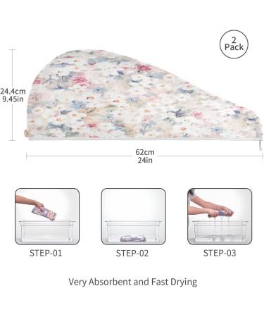 Flowers Watercolor Dry Hair Cap - 2 Piece Quick Drying Towel Set with Button Headband | Super Absorbent & Soft Comfort for All Hair Types - Buy Online on GoSupps.com