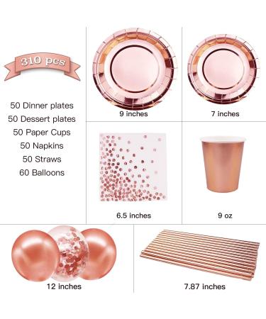 310PCS Rose Gold Party Supplies - Disposable Paper Plates Dinnerware Set Rose Gold Dots 50 Dinner Plates 50 Dessert Plates 50 Cups 50 Napkins 50 Straws 60 Balloons Birthday Party Wedding Holiday - Buy Online on GoSupps.com