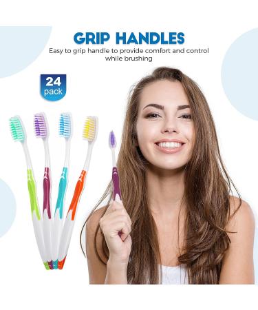 Disposable Individually Wrapped Toothbrush Bulk Pack - 24 Multi Color Toothbrushes for Hotels, Charity, Homeless, Adults & Kids - Buy Online on GoSupps.com